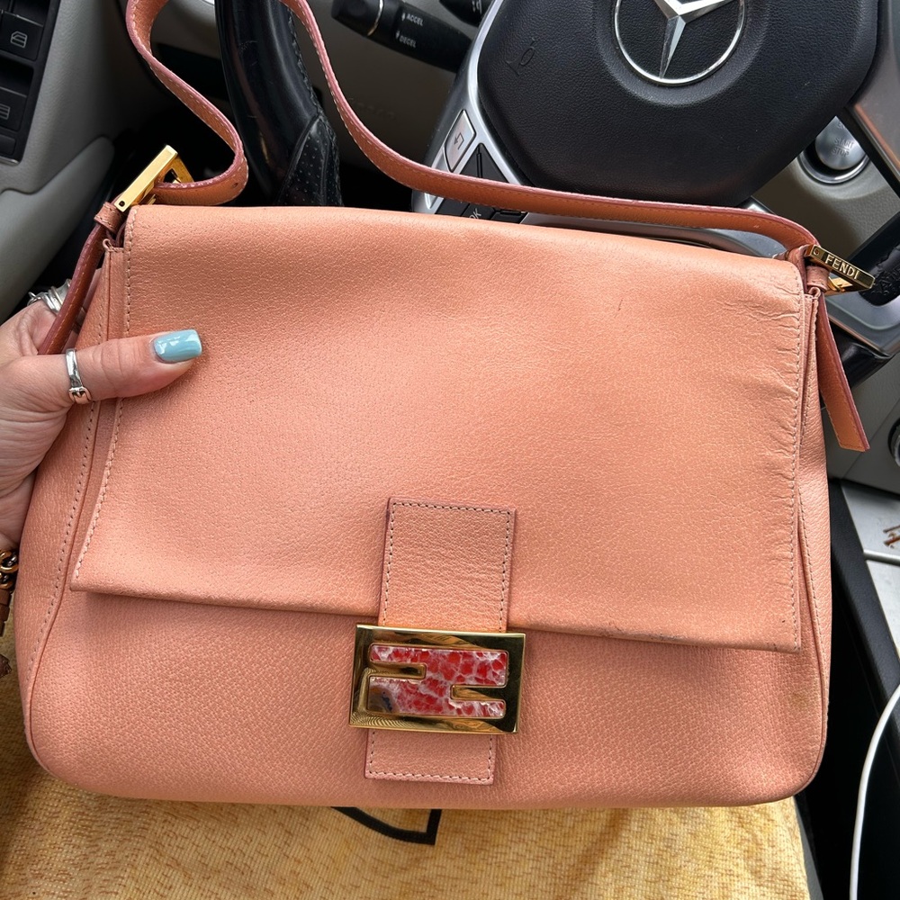 Fendi Pink Leather Shoulder Bag with Gold Clasp